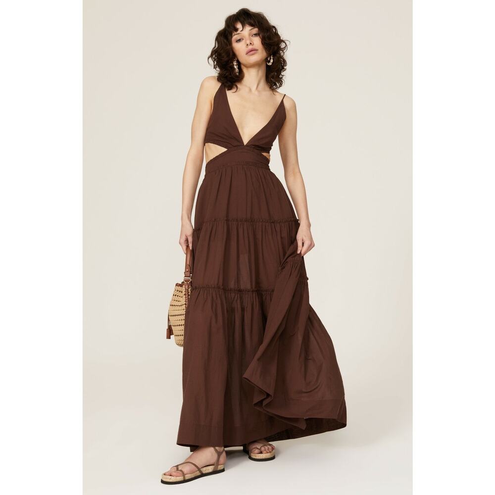 Bec & Bridge Sz 10 Brown Carla Cutout Tiered V-Neck Sleeveless Maxi Dress tiered